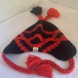 Spider Women’s Winter Knit Hat Ear Flaps Tassels Pink and Black Braided